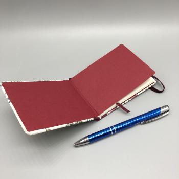 Buch Leinenrücken Blumen Gummiband handgebunden Notizen Vorsatz rot